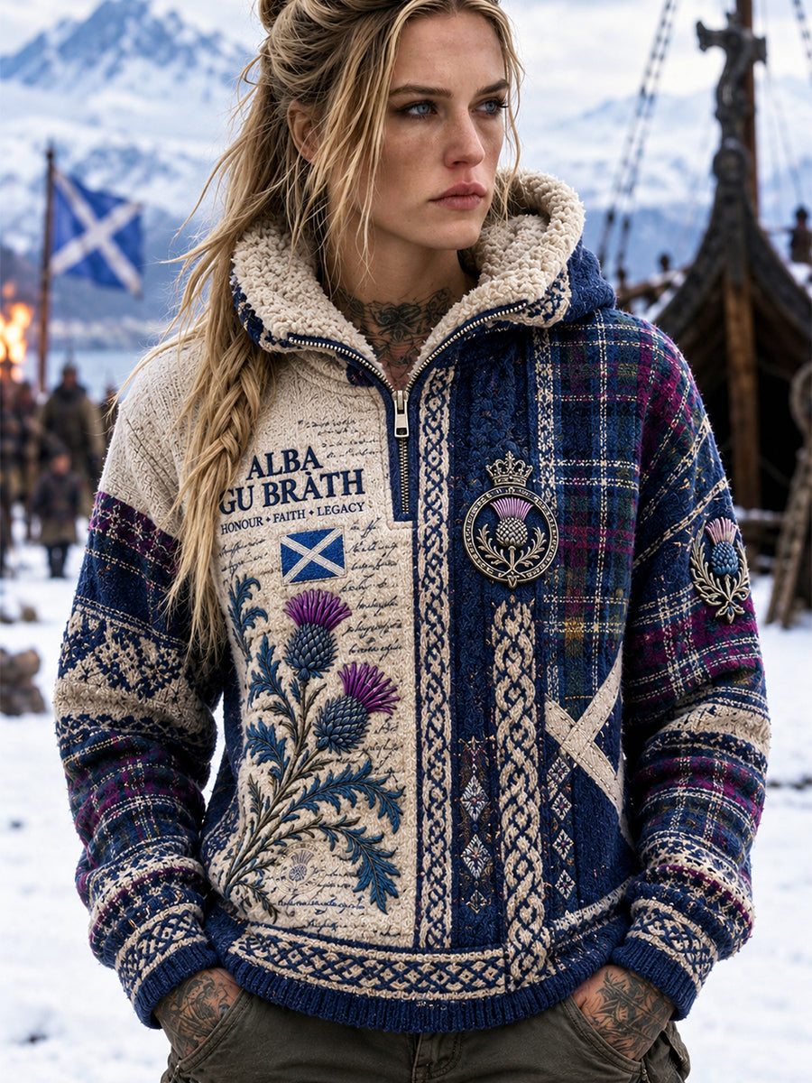Women's Vintage Scottish St Andrew's Day Printed Fleece-Lined Hoodie