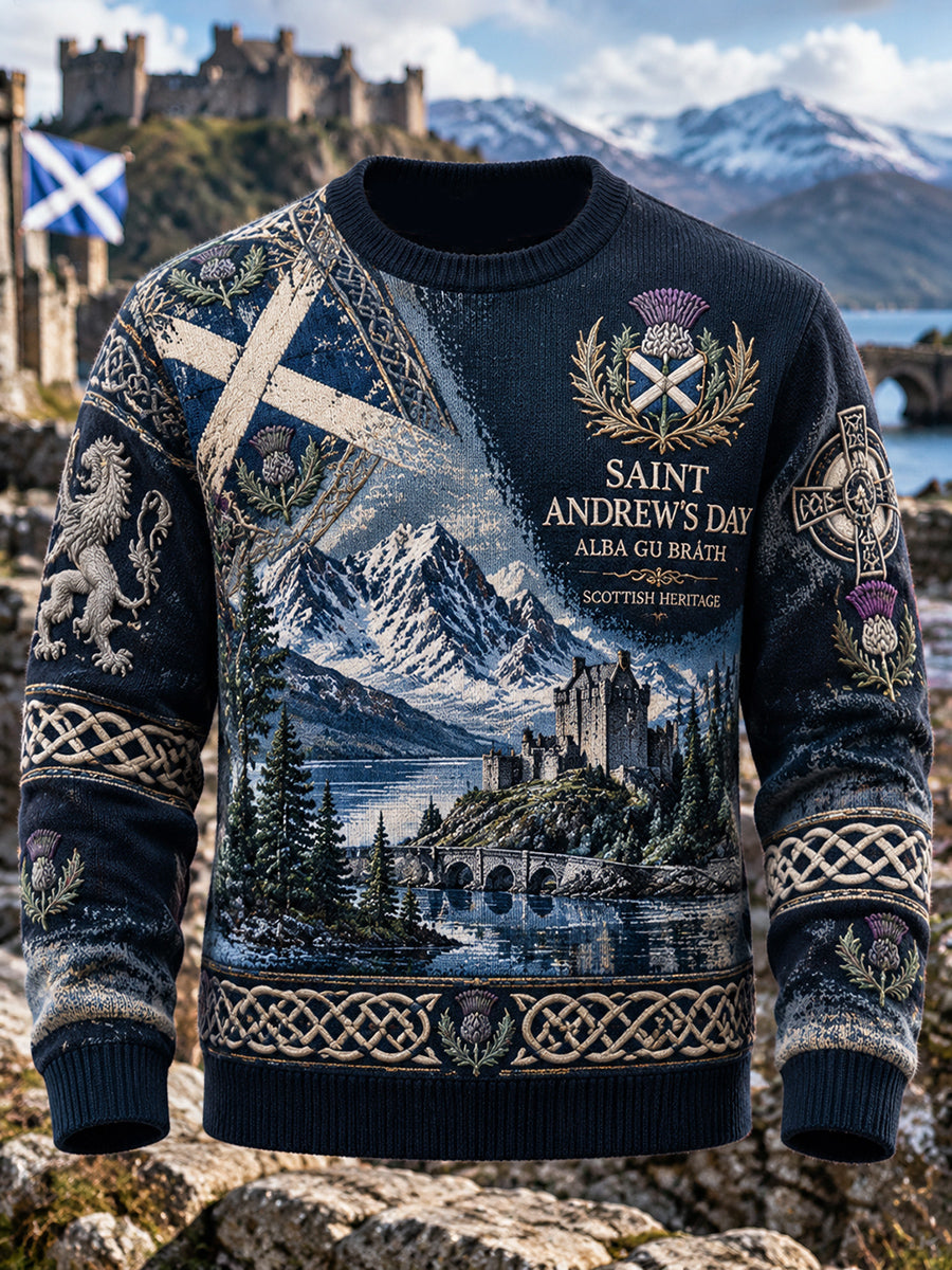 Men's Vintage Scottish St Andrew's Day Printed Imitation Sweater