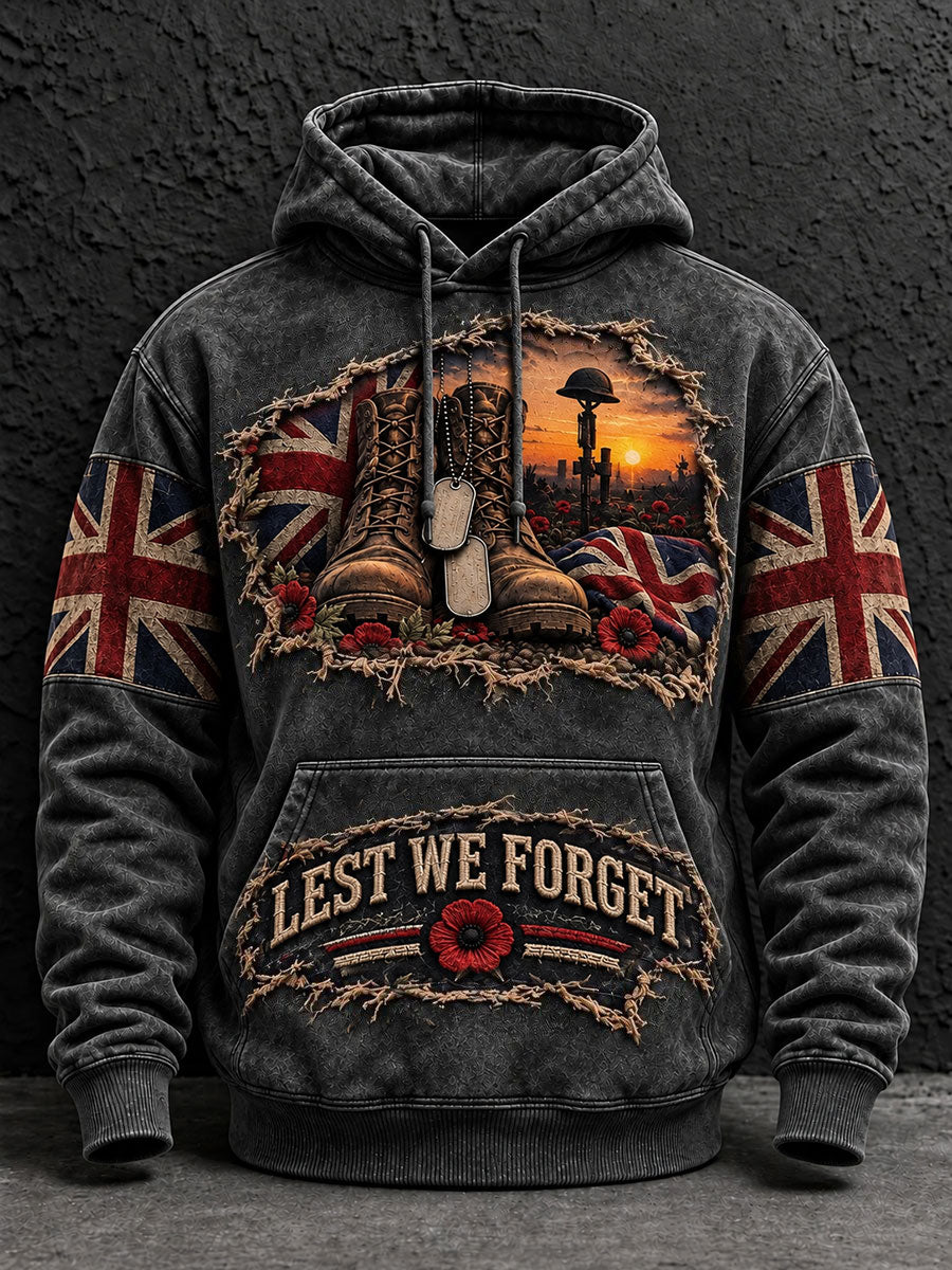 Men's Lest We Forget Print Oversized Drop-Shoulder Hoodie With Pockets