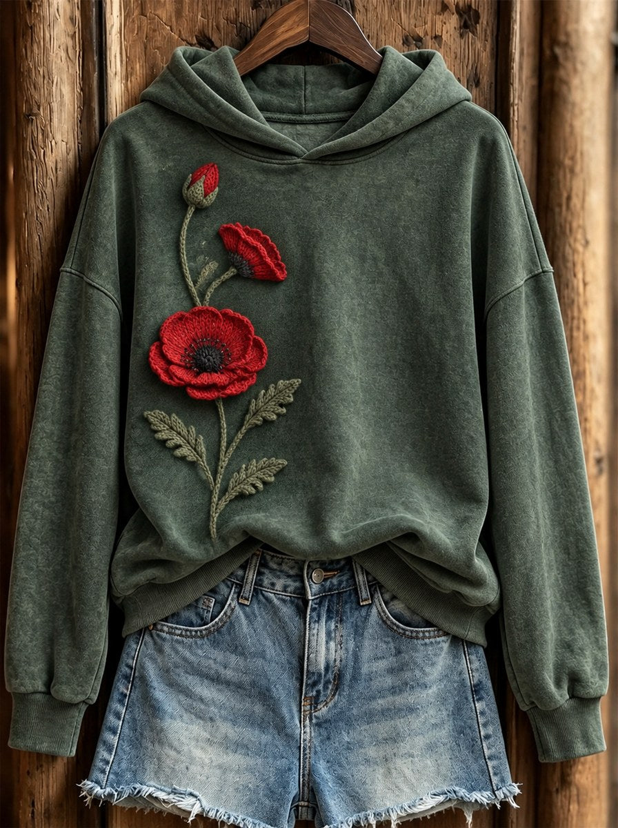 Women's Classy Papaveraceae Flowers Print Hoodie