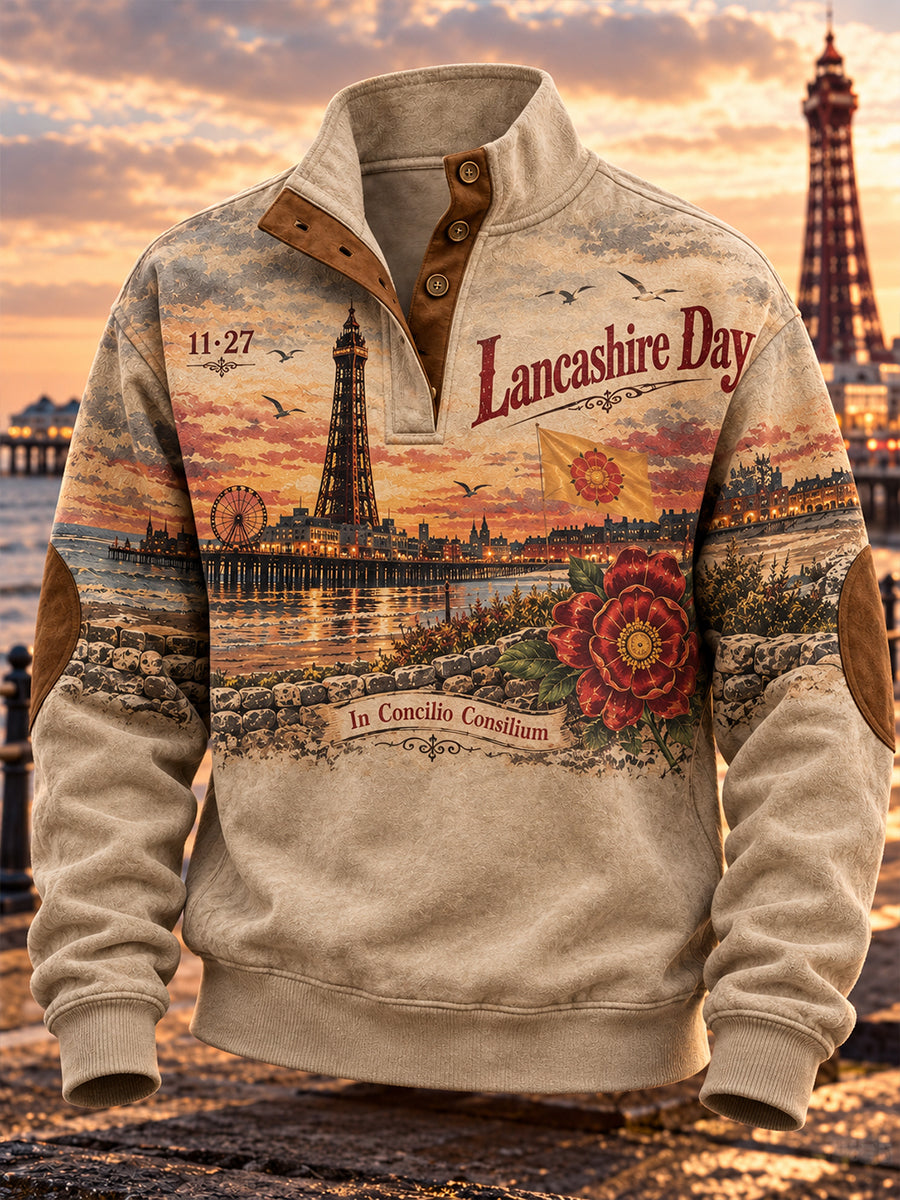 Men's UK Lancashire Day Stand Collar Long-Sleeve Sweatshirt