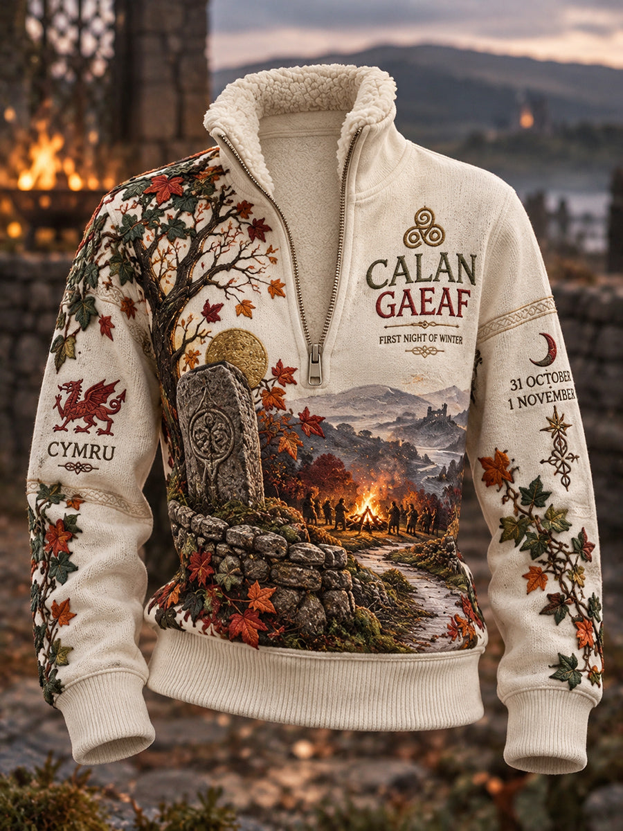 Women's British Wales Calan Gaeaf Printed Fur Collar Top