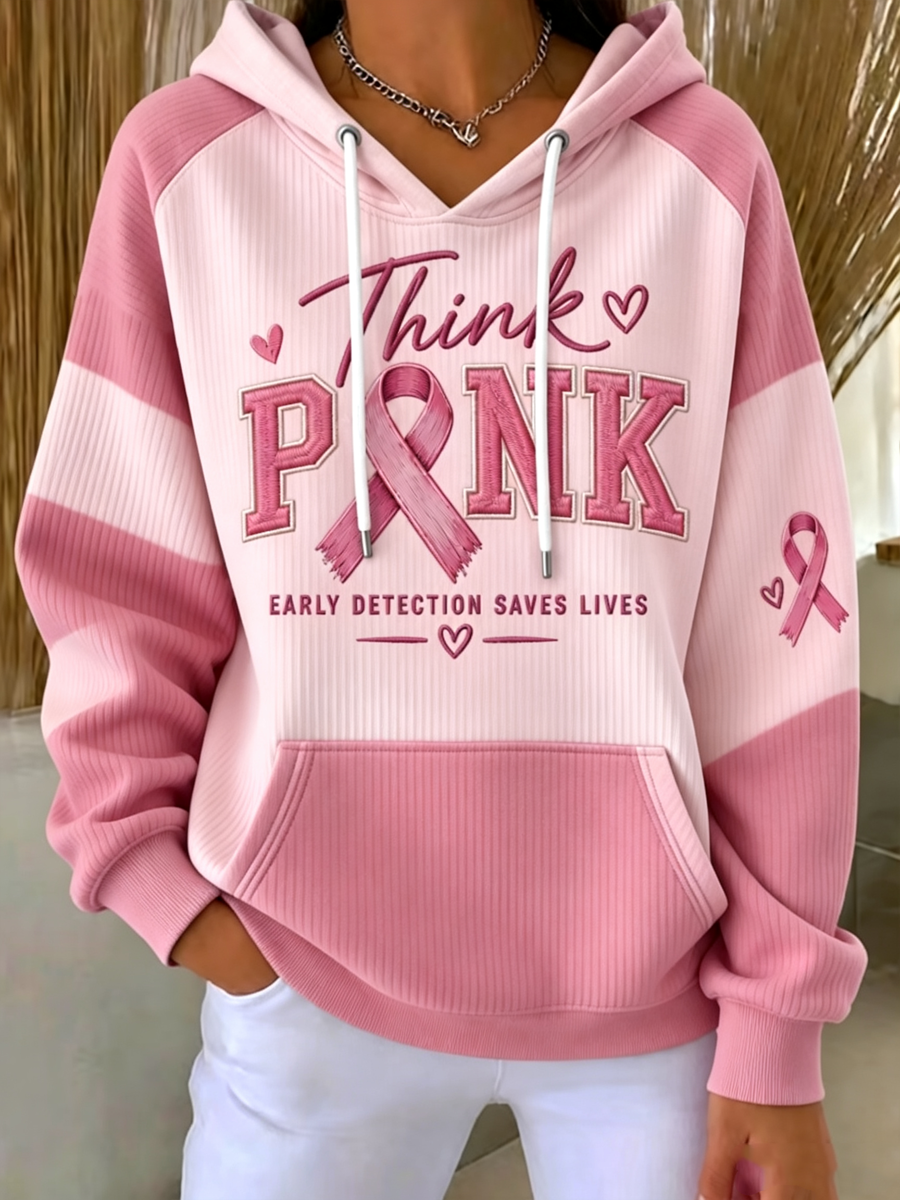 Women's Pink Breast Cancer Awareness Printed Hoodie