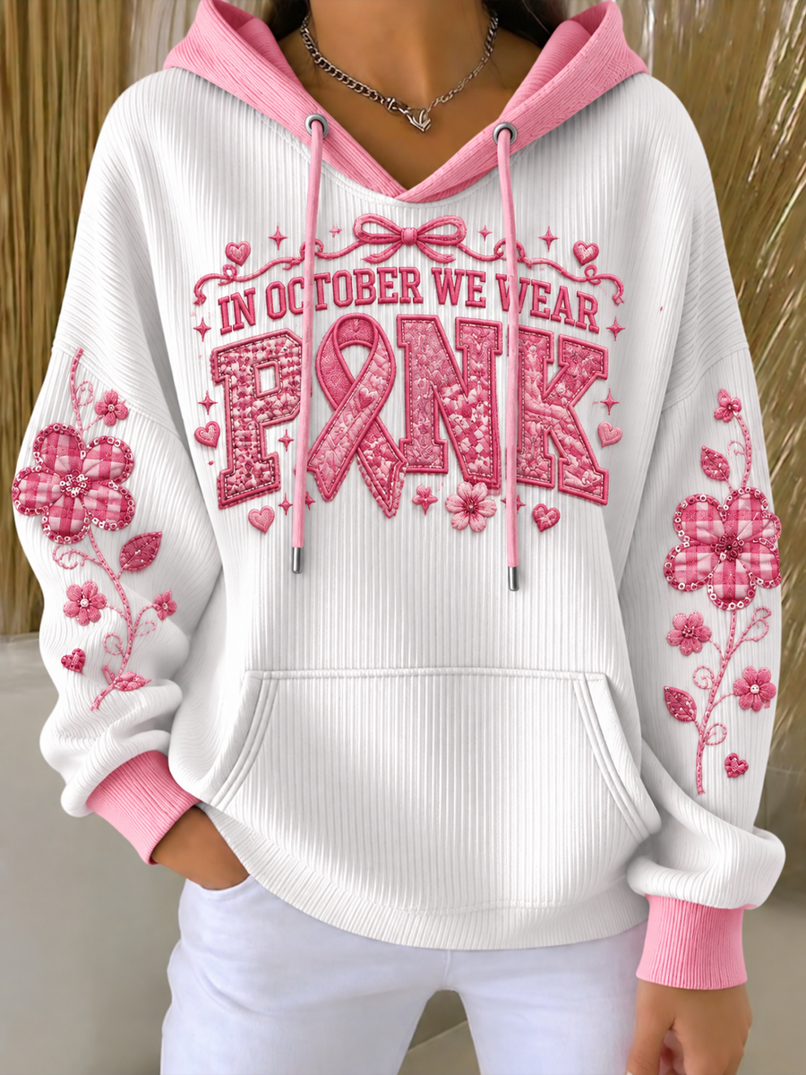 Women's Pink Breast Cancer Awareness Printed Hoodie