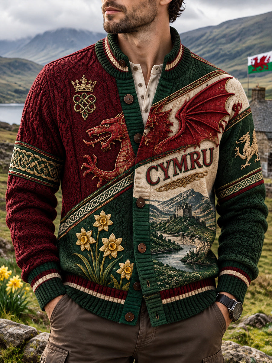 Men's Vintage British Wales Printed Imitation Sweater