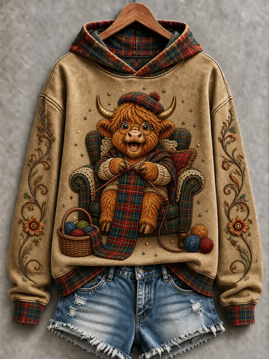 Women's Cute Highland Cow Art Hoodie
