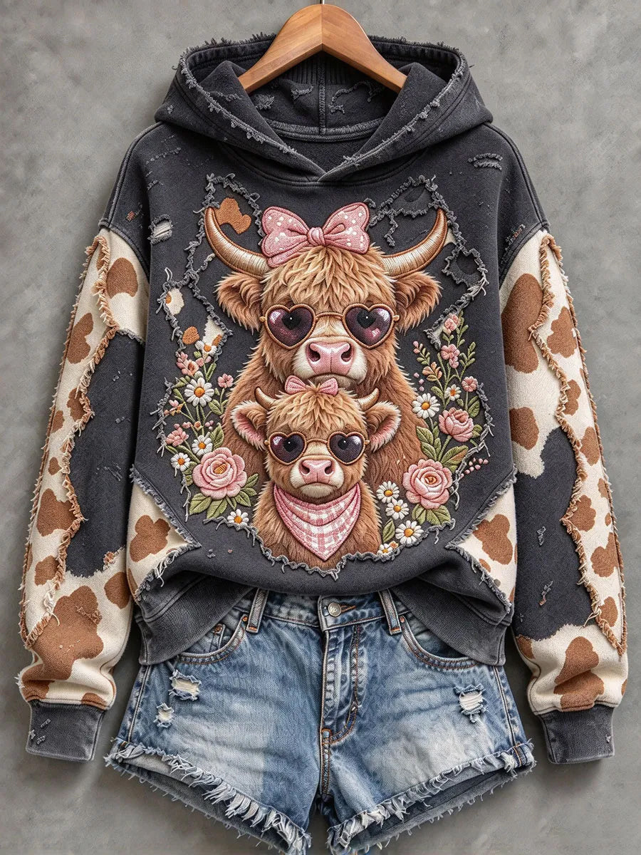 Women's Cute Highland Cow Art Hoodie