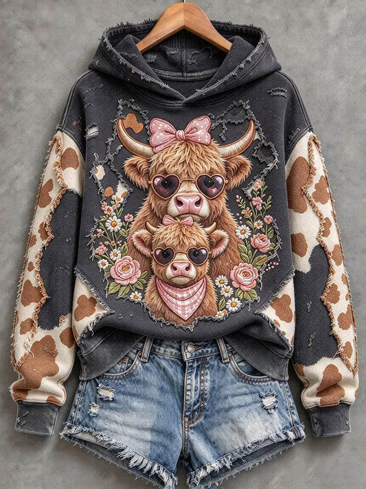 Women's Cute Highland Cow Art Hoodie