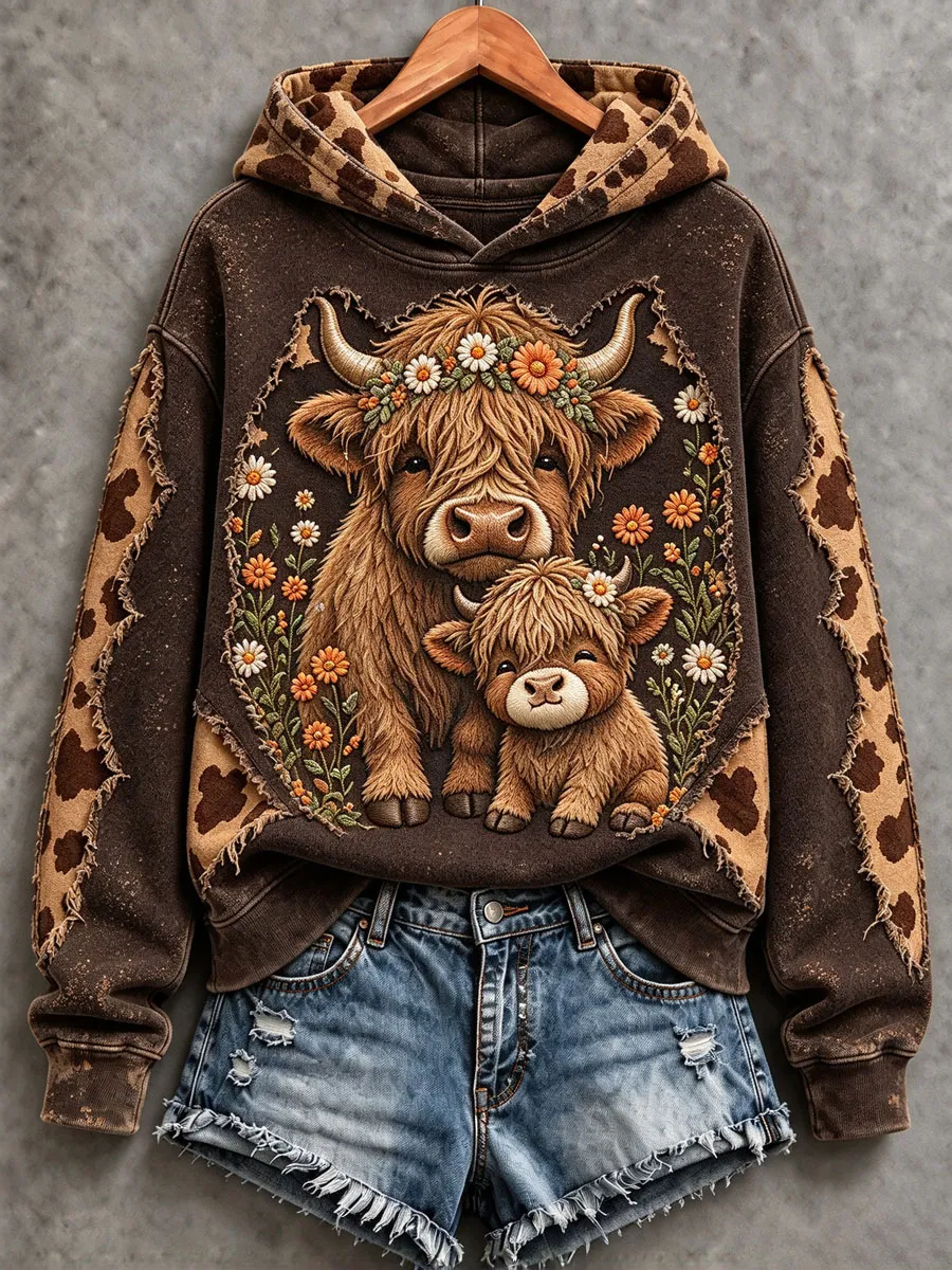 Women's Cute Highland Cow Art Hoodie