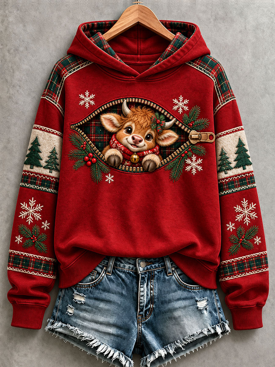 Women's Funny Highland Cow Christmas Hoodie