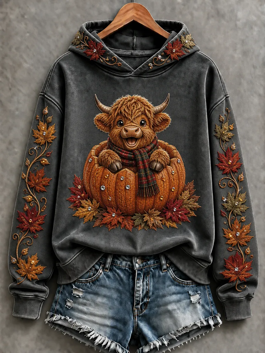 Women's Cute Highland Cow Art Hoodie