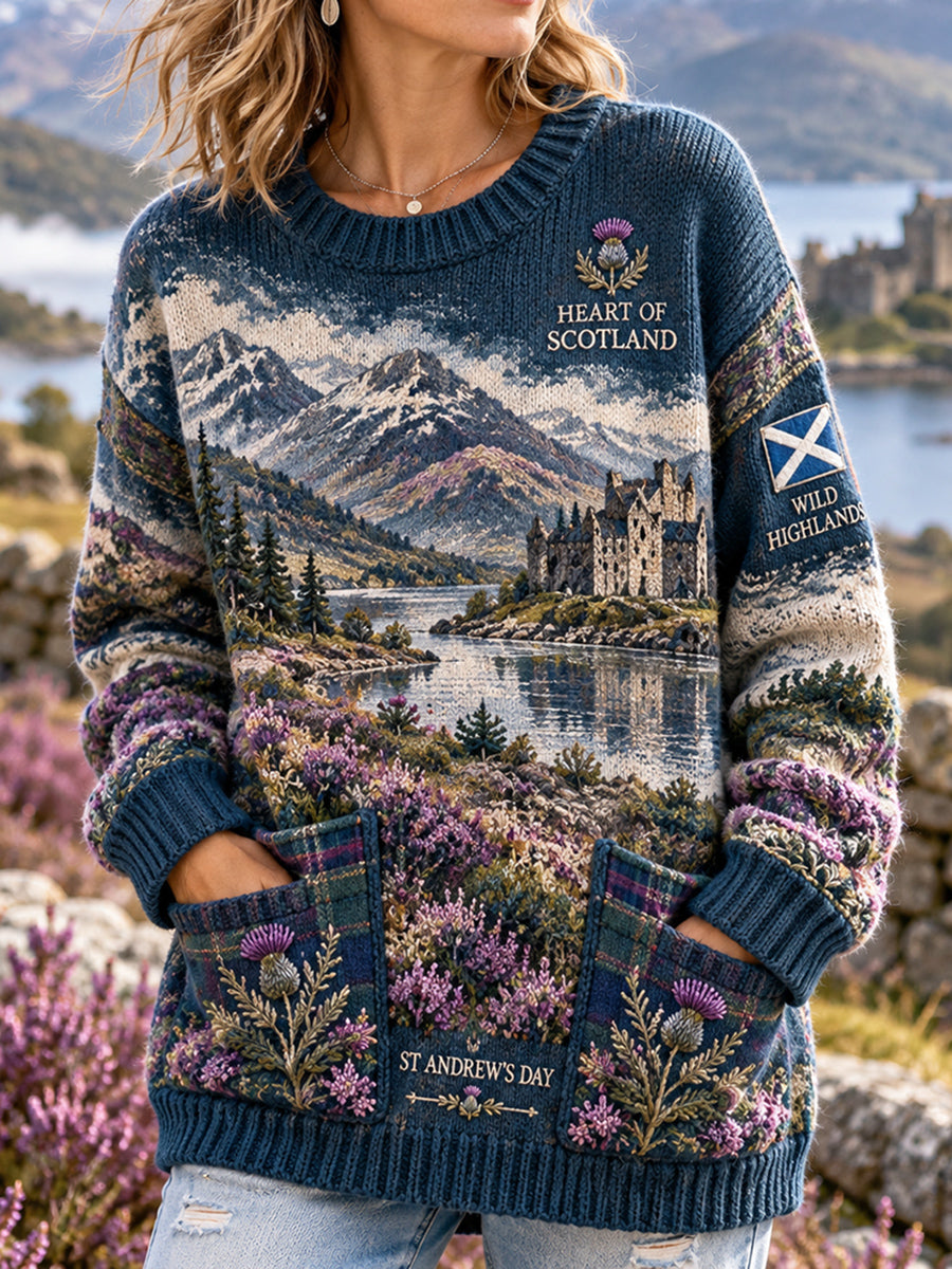 Women's Vintage Scottish St Andrew's Day Printed Imitation Sweater