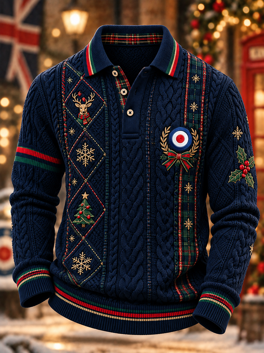 Men's Mods Culture UK Music Lover Christmas Printed long sleeve polo