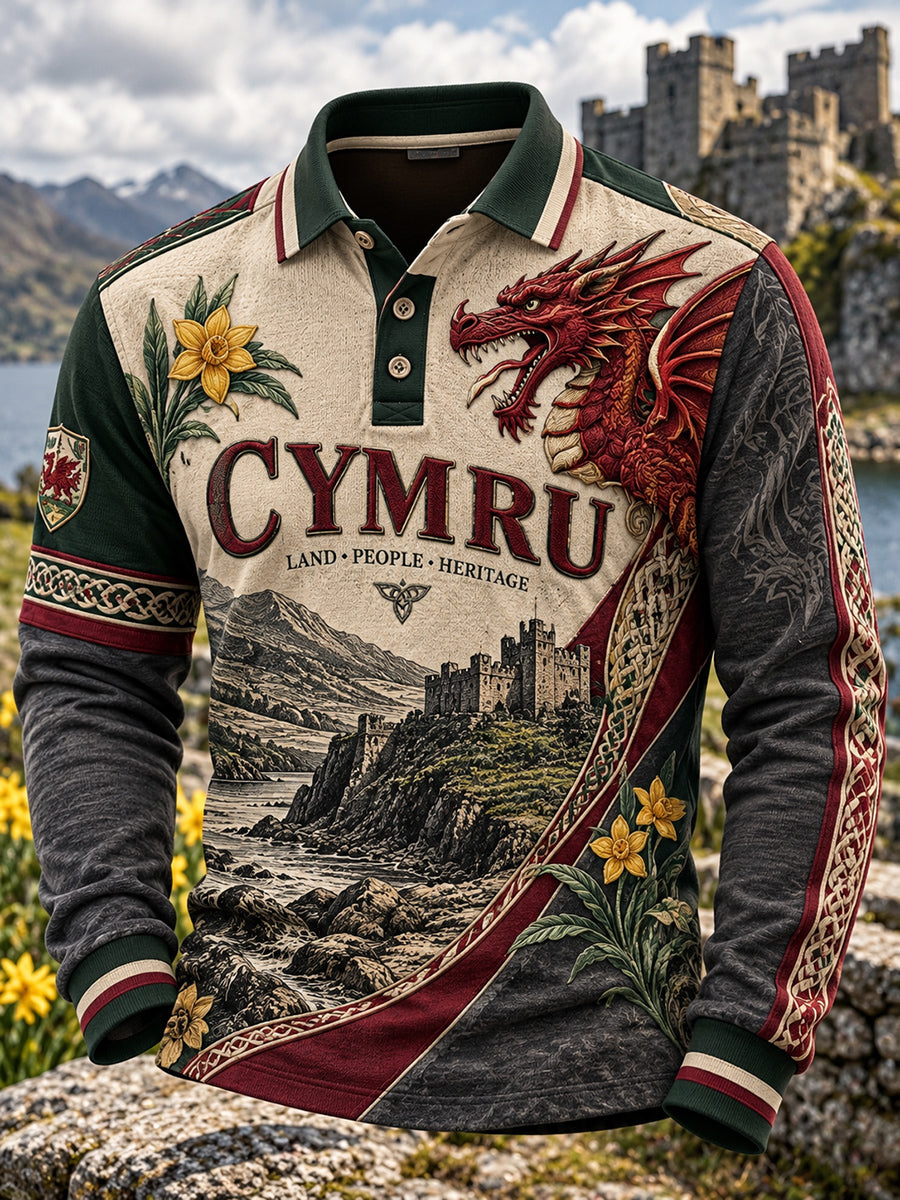 Men's Vintage British Wales Printed Graffiti Polo Shirt