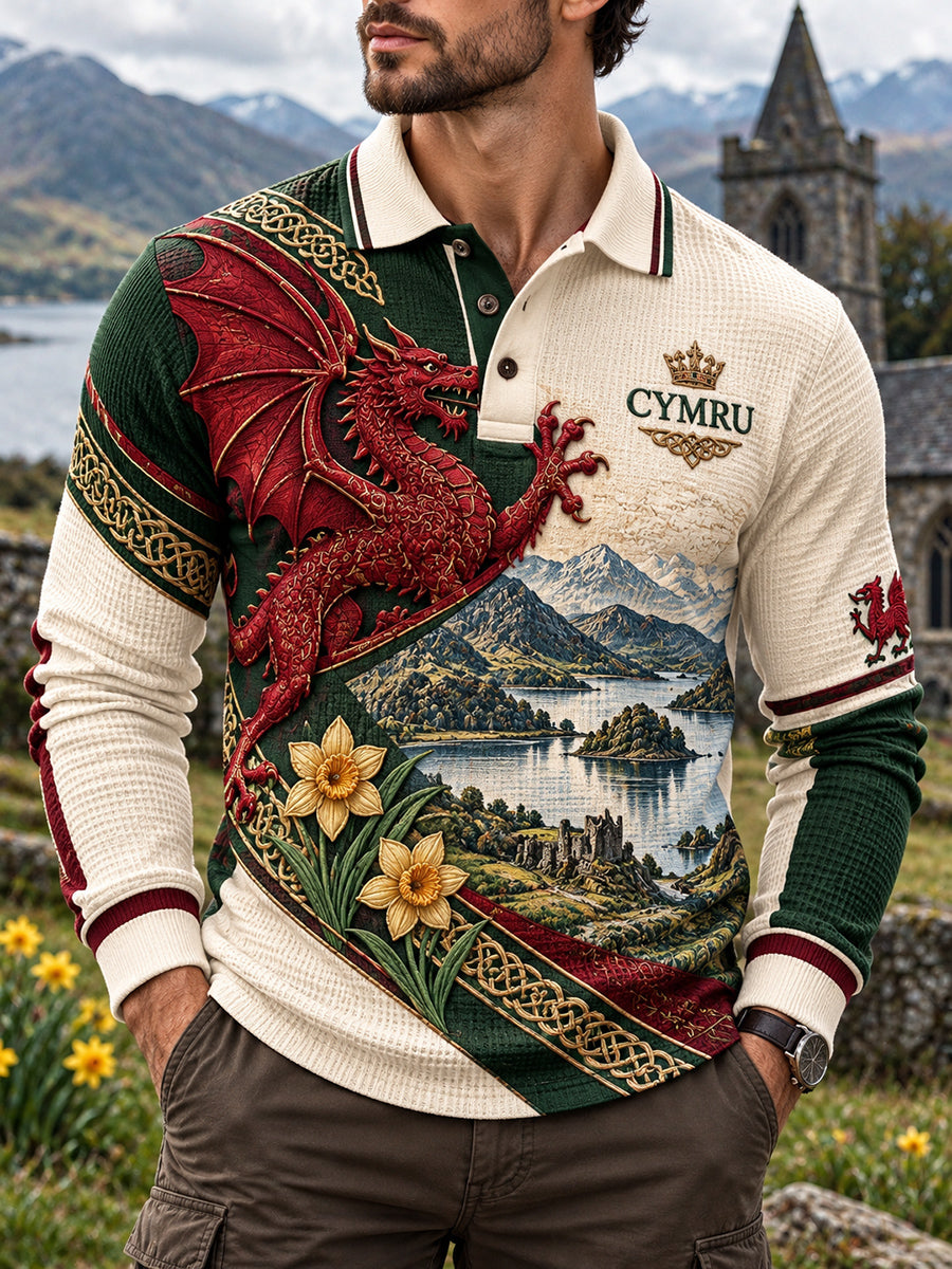 Men's Vintage British Wales Printed Graffiti Polo Shirt