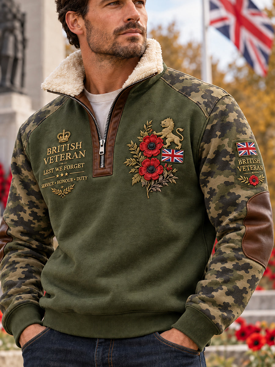 Men's Fleece-Lined High-Neck Sweatshirt With Remembrance Day Themed Print