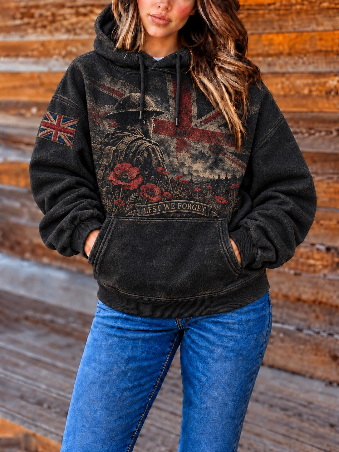 Women's Remembrance Day Lest We Forget Printed Hoodie
