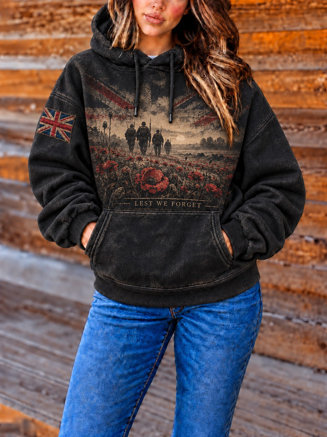 Women's Remembrance Day Lest We Forget Printed Hoodie
