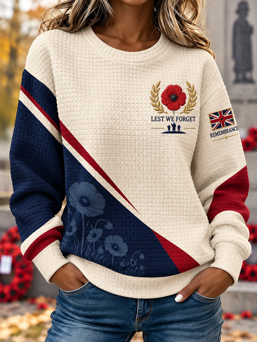 Women's Remembrance Day Print Waffle-Knit Long-Sleeve Sweatshirt