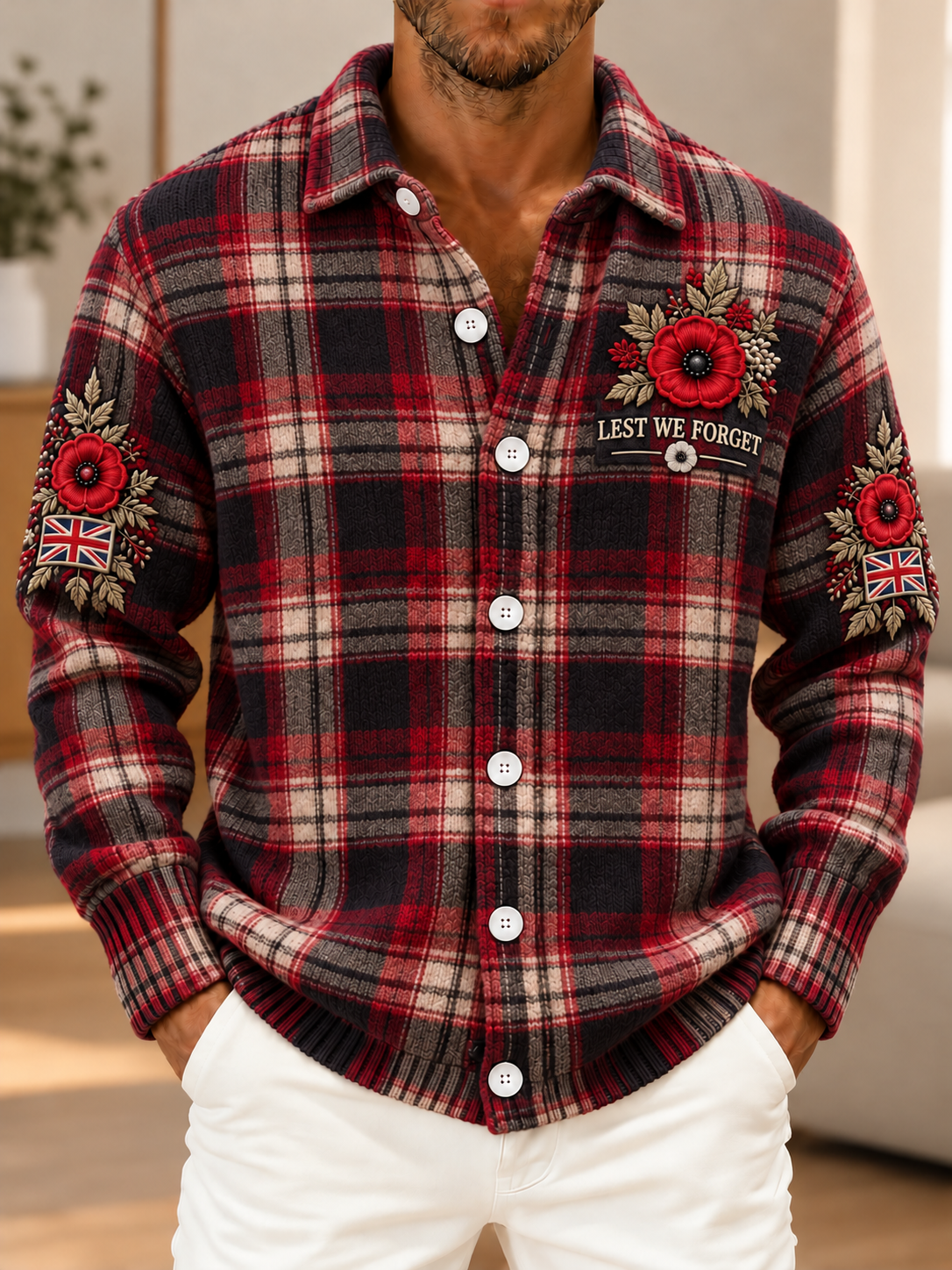 Men's Remembrance Day Vintage British Welsh Patterned Imitation Sweater