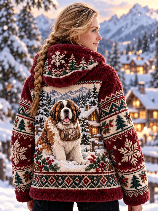Lady's Nordic Forest Animals Flannel Coat