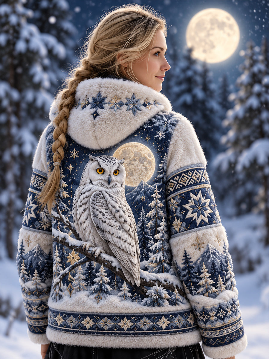 Lady's Nordic Forest Animals Flannel Coat