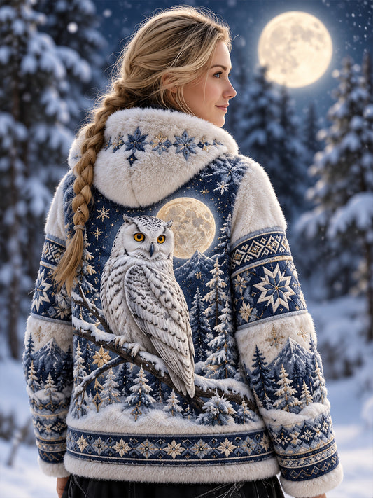 Lady's Nordic Forest Animals Flannel Coat