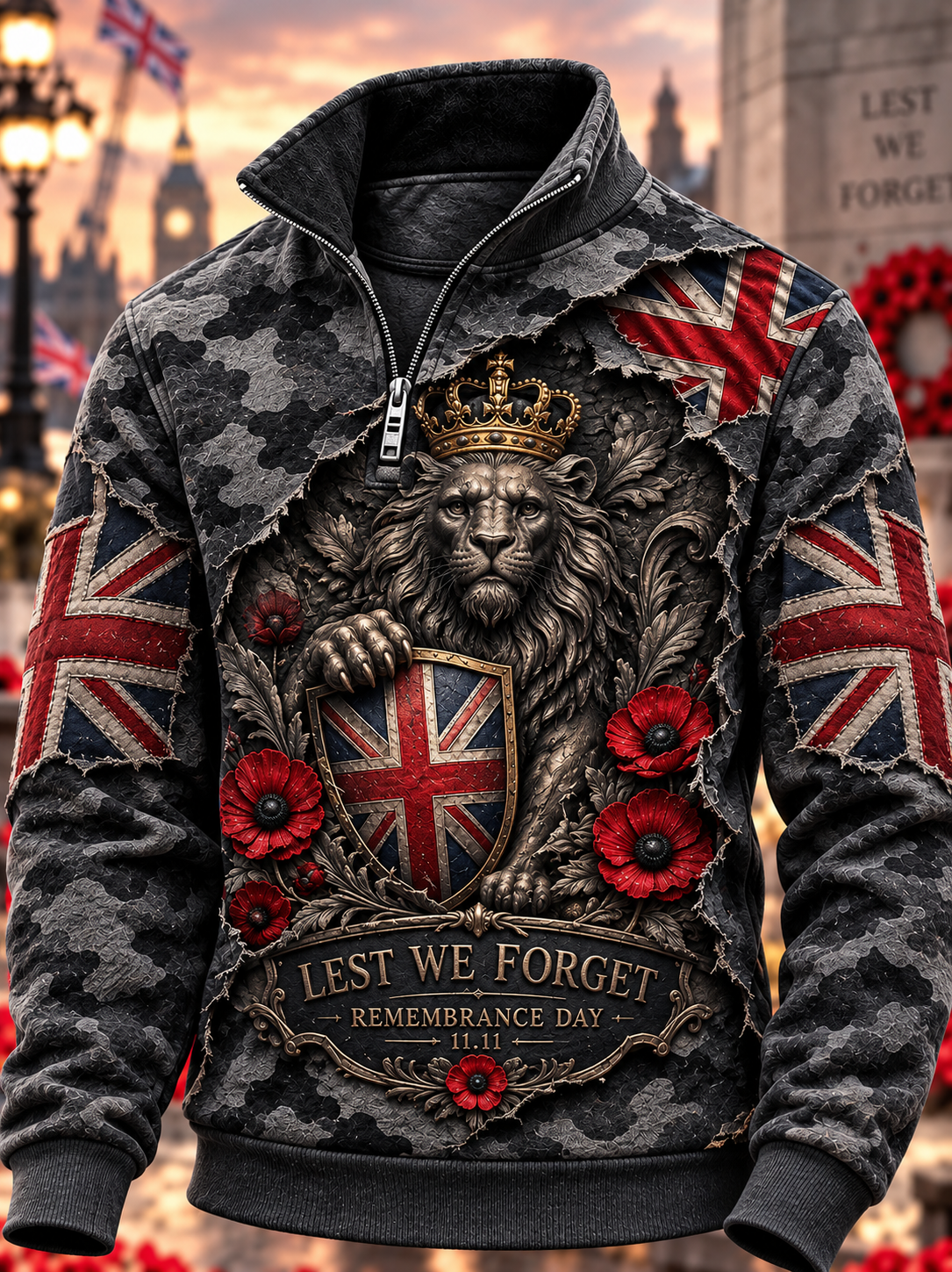 Men's Remembrance Day Lest We Forget Zip-Up Hoodie