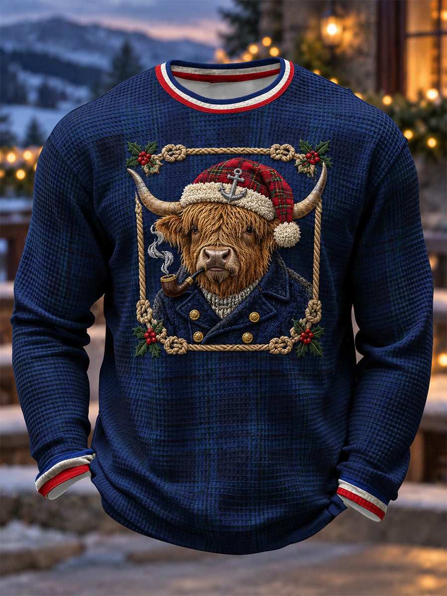 Men's Vintage Scottish Christmas Waffle Long Sleeve T-Shirt