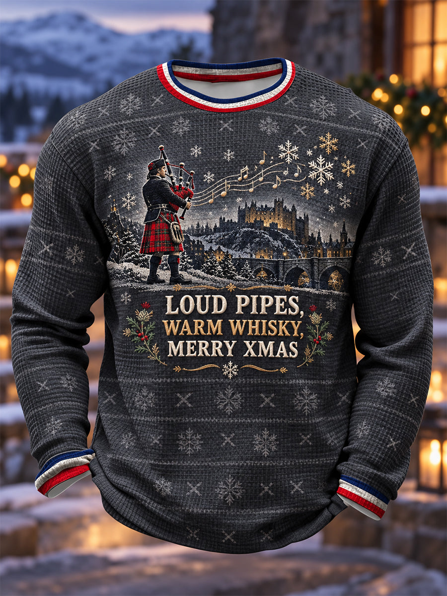 Men's Vintage Scottish Christmas Waffle Long Sleeve T-Shirt