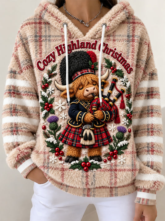 Women's Scottish Christmas Printed Flannel Hoodie