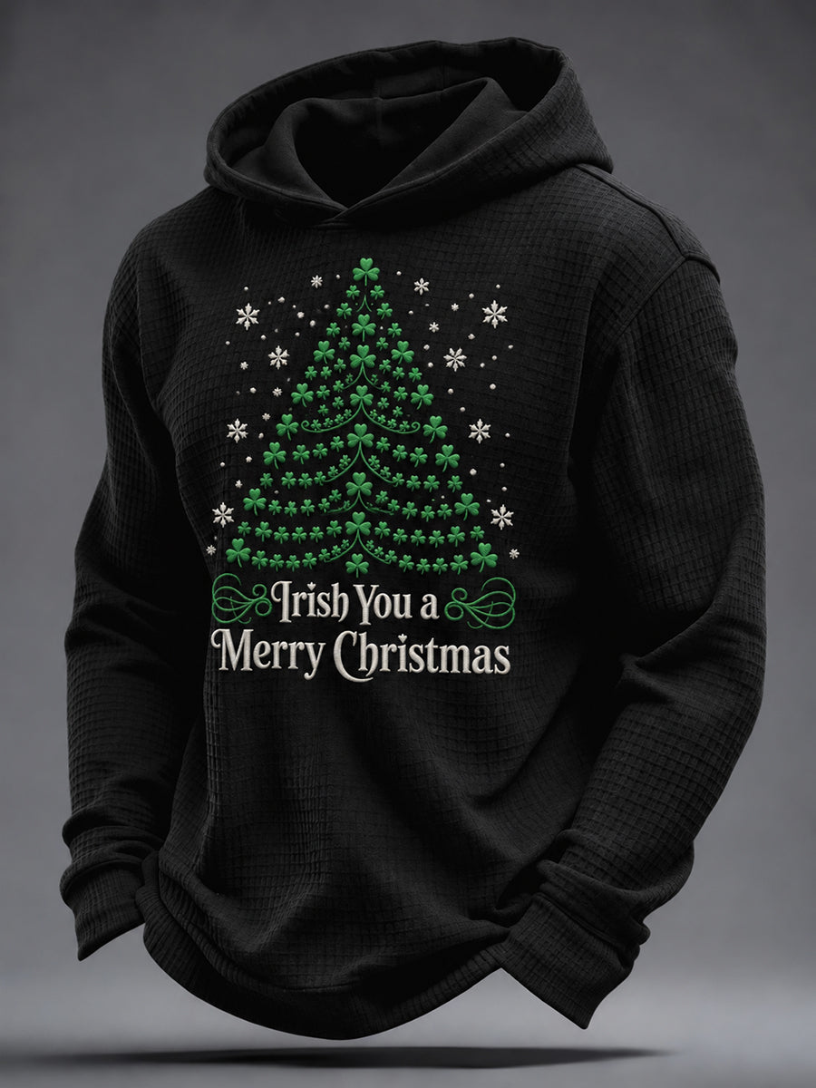 Men's Irish Christmas Print Waffle Hoodie