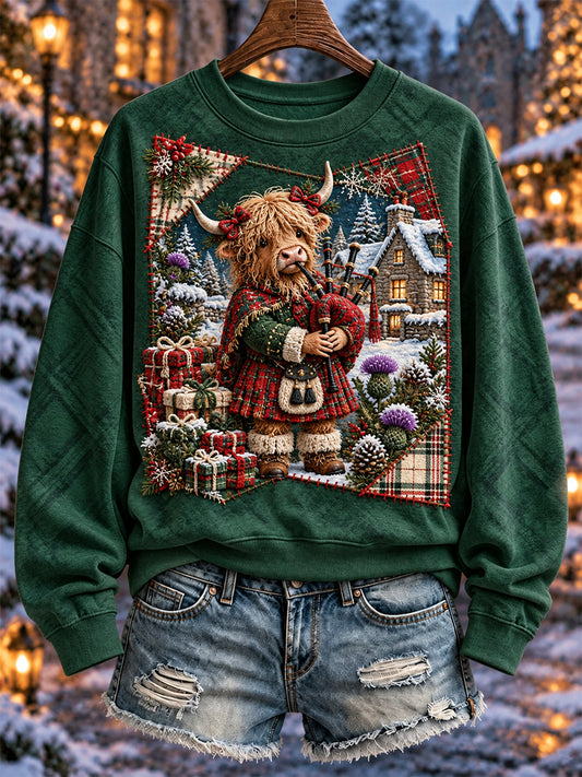 Women's Scottish Christmas Printed Regular Sweatshirt