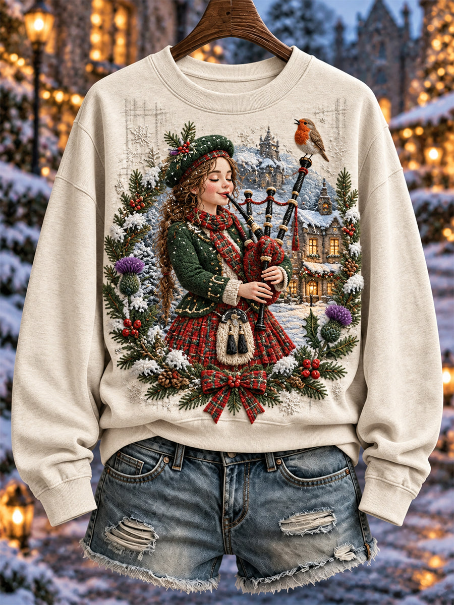 Women's Scottish Christmas Printed Regular Sweatshirt