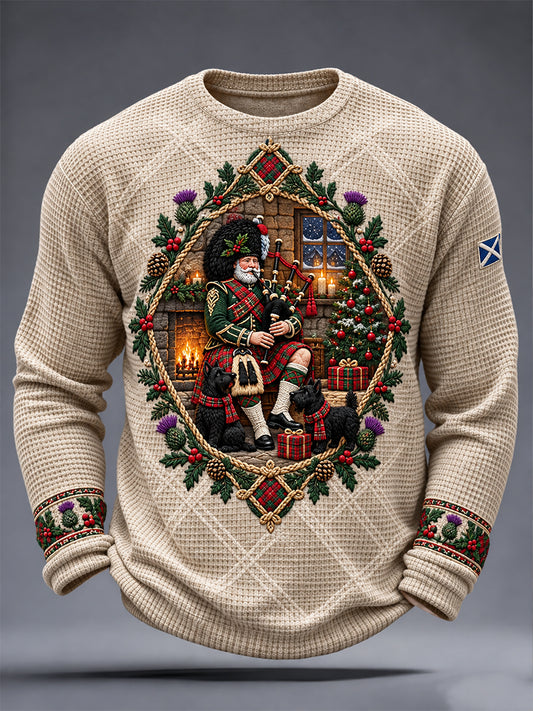 Men's Scottish Christmas Printed Waffle Sweatshirt