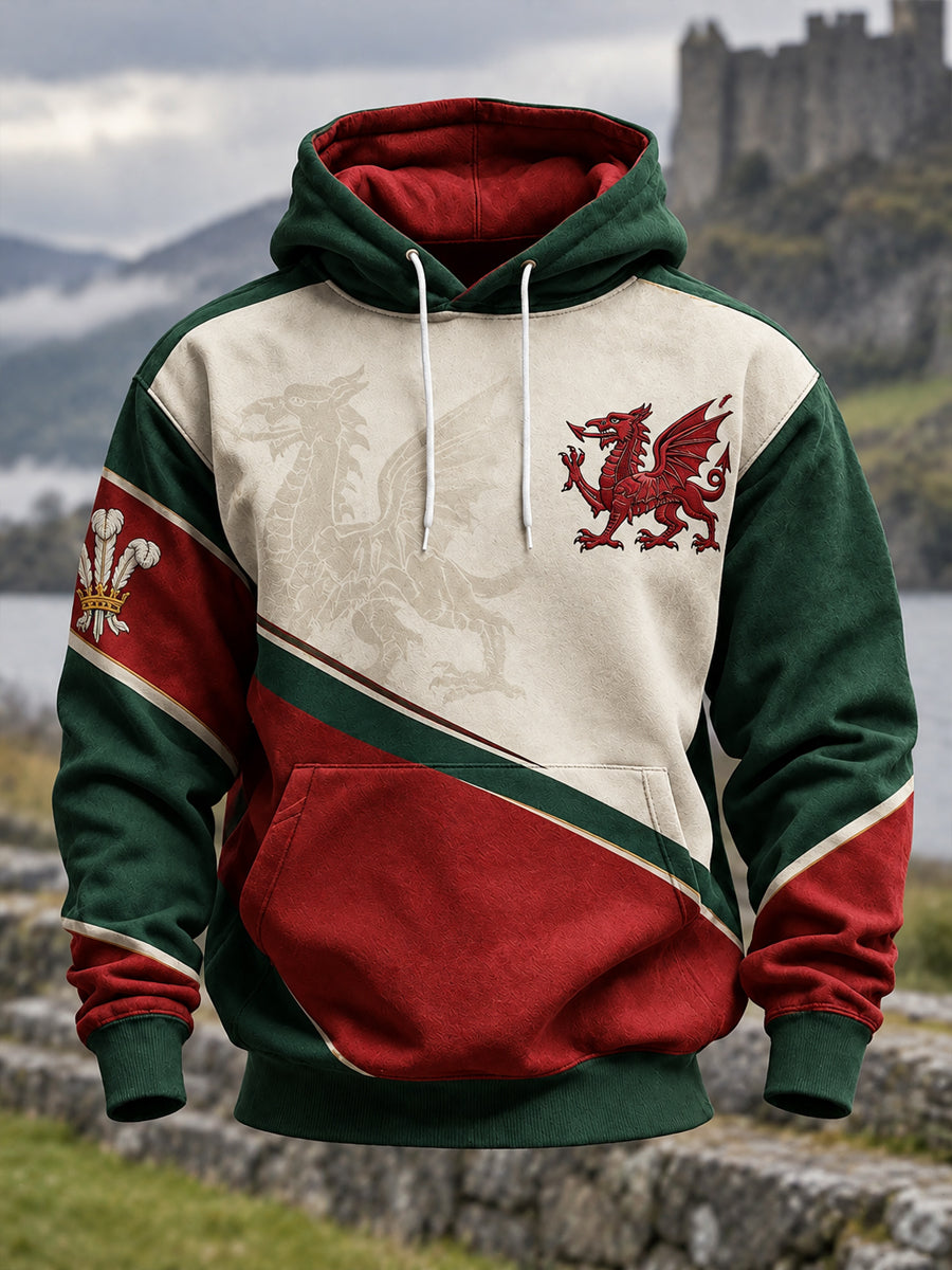 Men's Welsh Dragon Oversized Drop-Shoulder Hoodie with Pockets