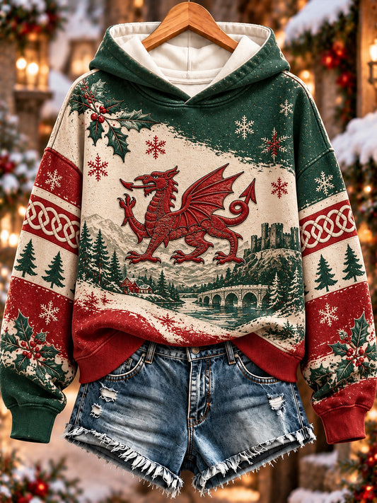 Women's Christmas Welsh Dragon Print Sweatshirt