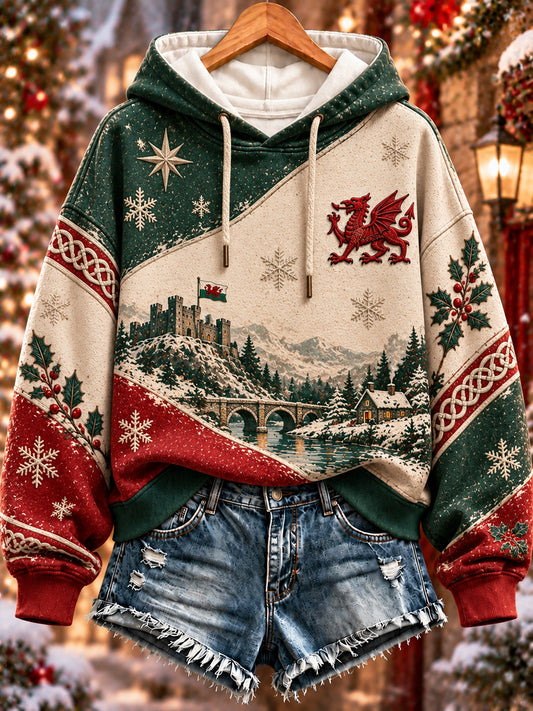 Women's Christmas Welsh Dragon Print Sweatshirt