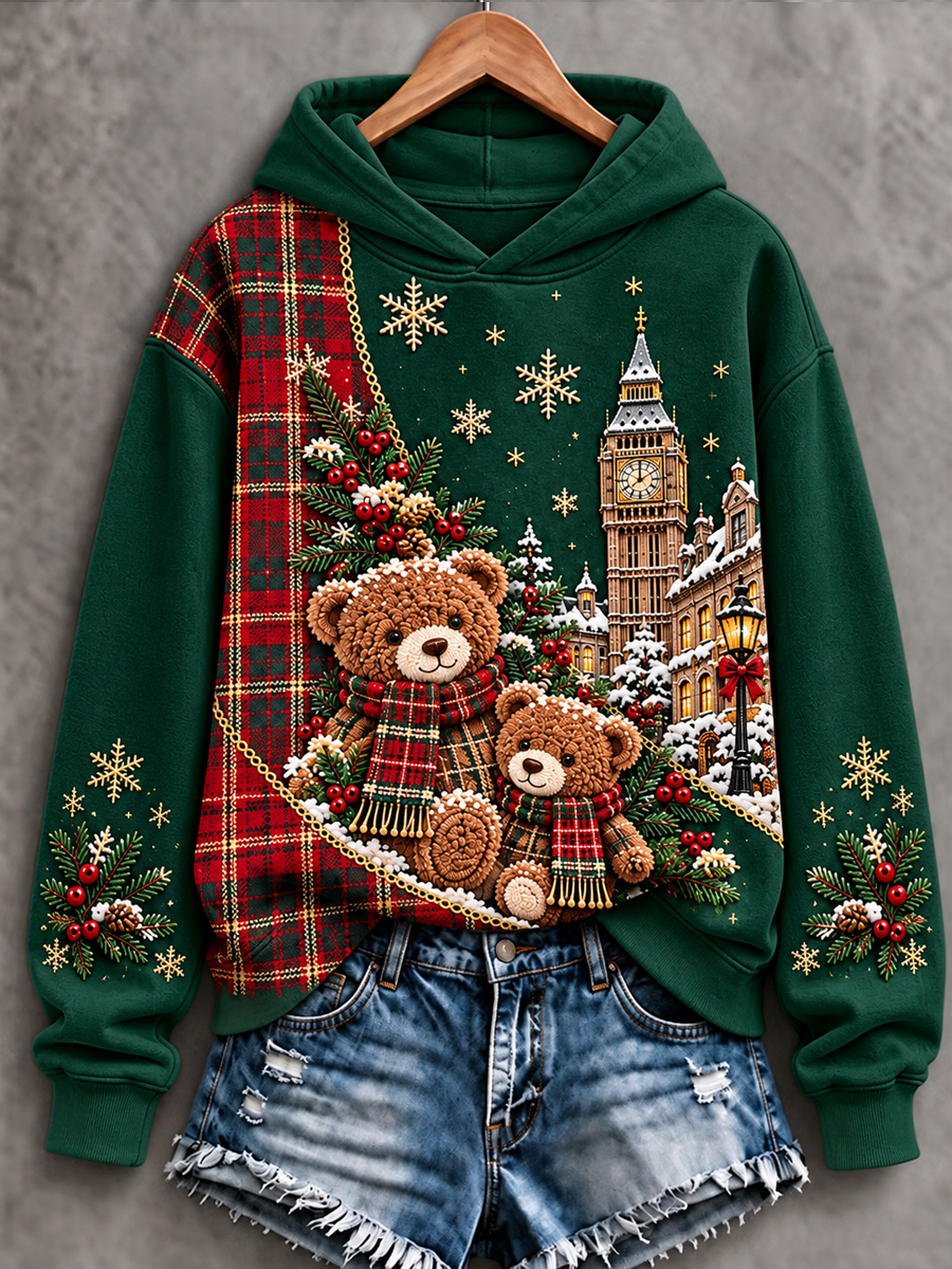 Women's British-Style Christmas Art-Print Regular Sweatshirt