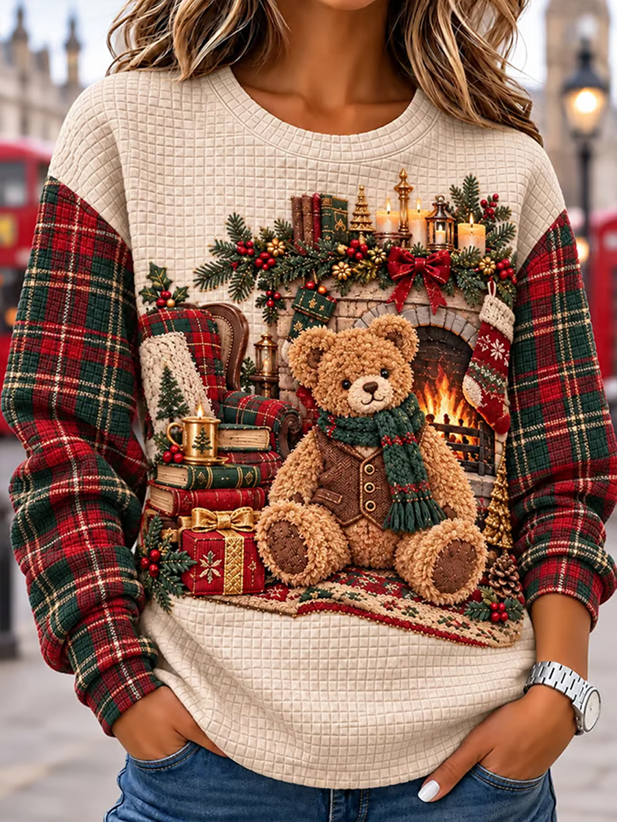 Women's British-Style Christmas Art-Print oversized hoodie