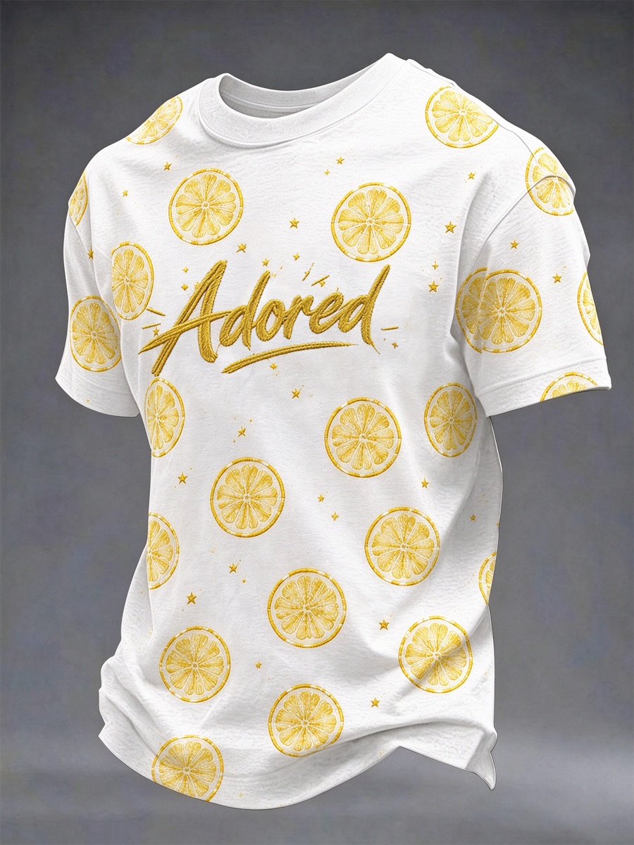 Men's Lemon Roses Music Lover Printed short sleeves t-shirt