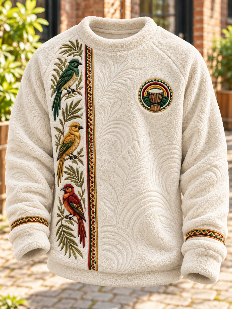 Men's Reggae Art Round-Neck Flannel Top