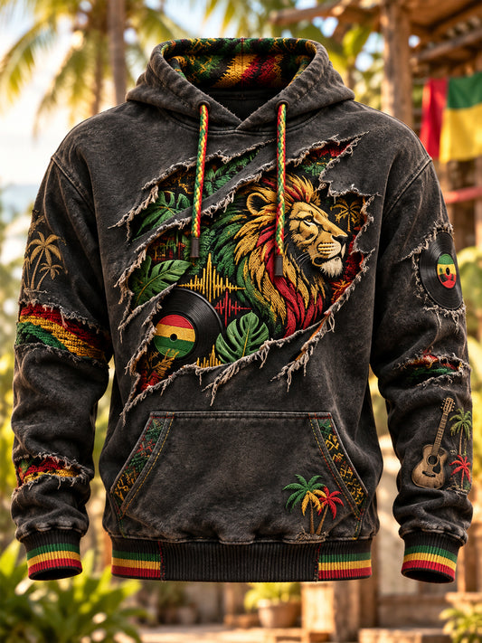 Men's Reggae Art Oversized Drop-Shoulder Hoodie With Pockets