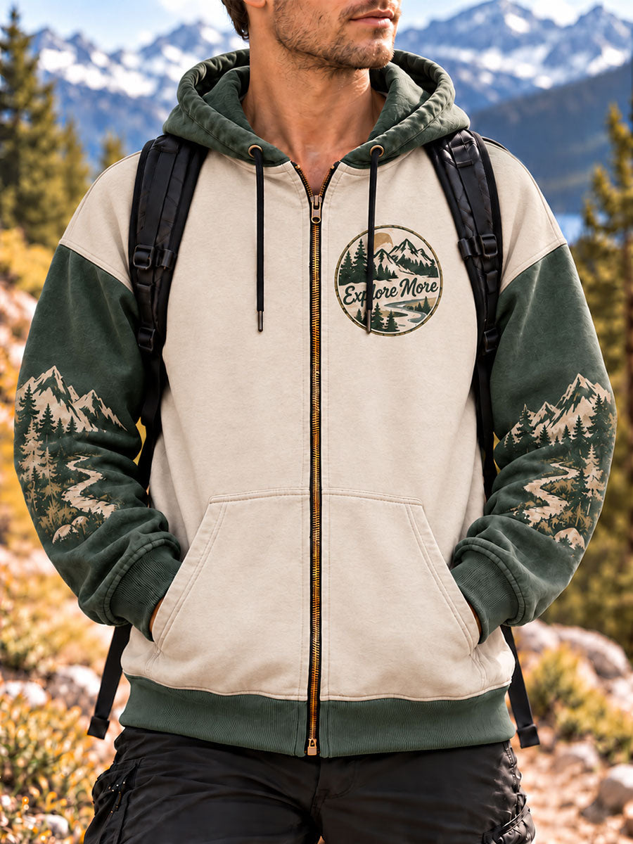 Men's Explore More Print Zip-Up Hoodie