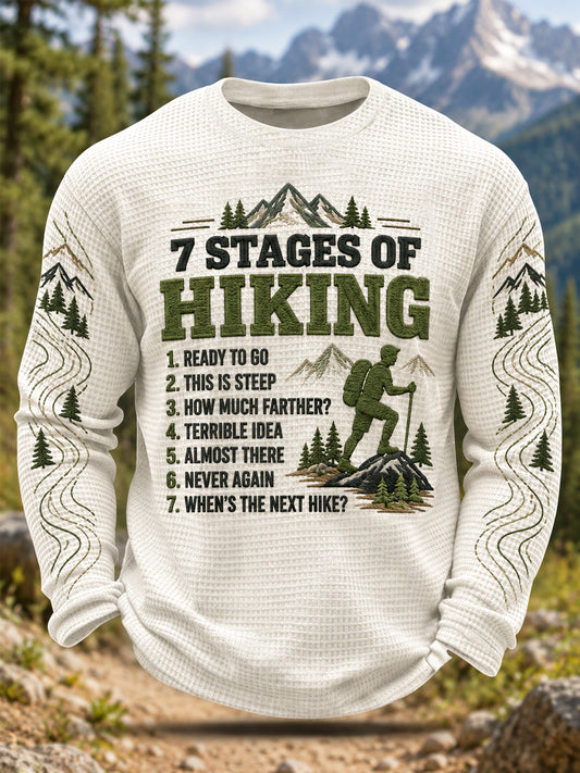 Men's Funny 7 Stages Of Hiking Hike Lovers Casual Waffle Long Sleeve T-Shirt