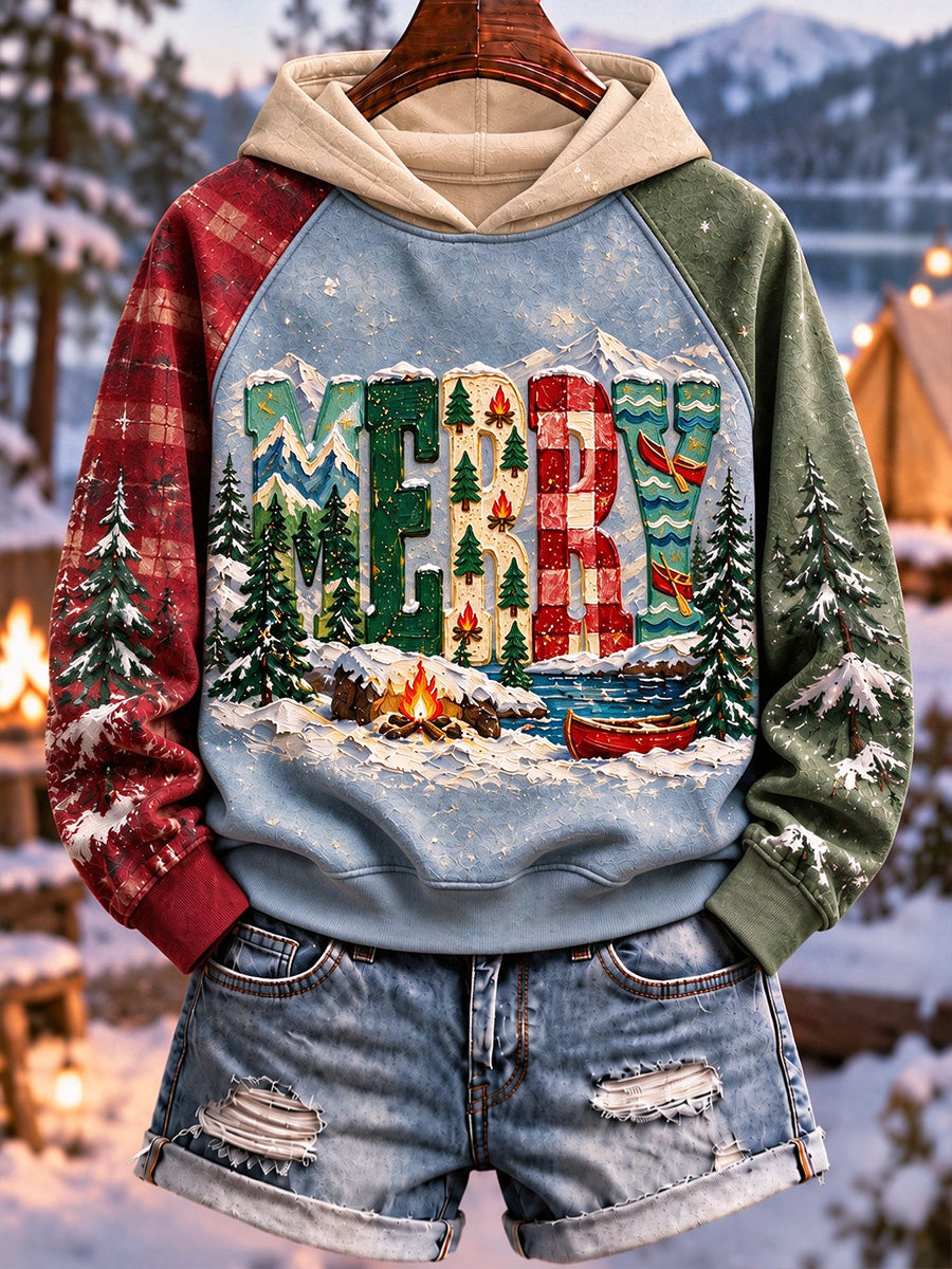 Women's Christmas Winter Camping Print Hoodie
