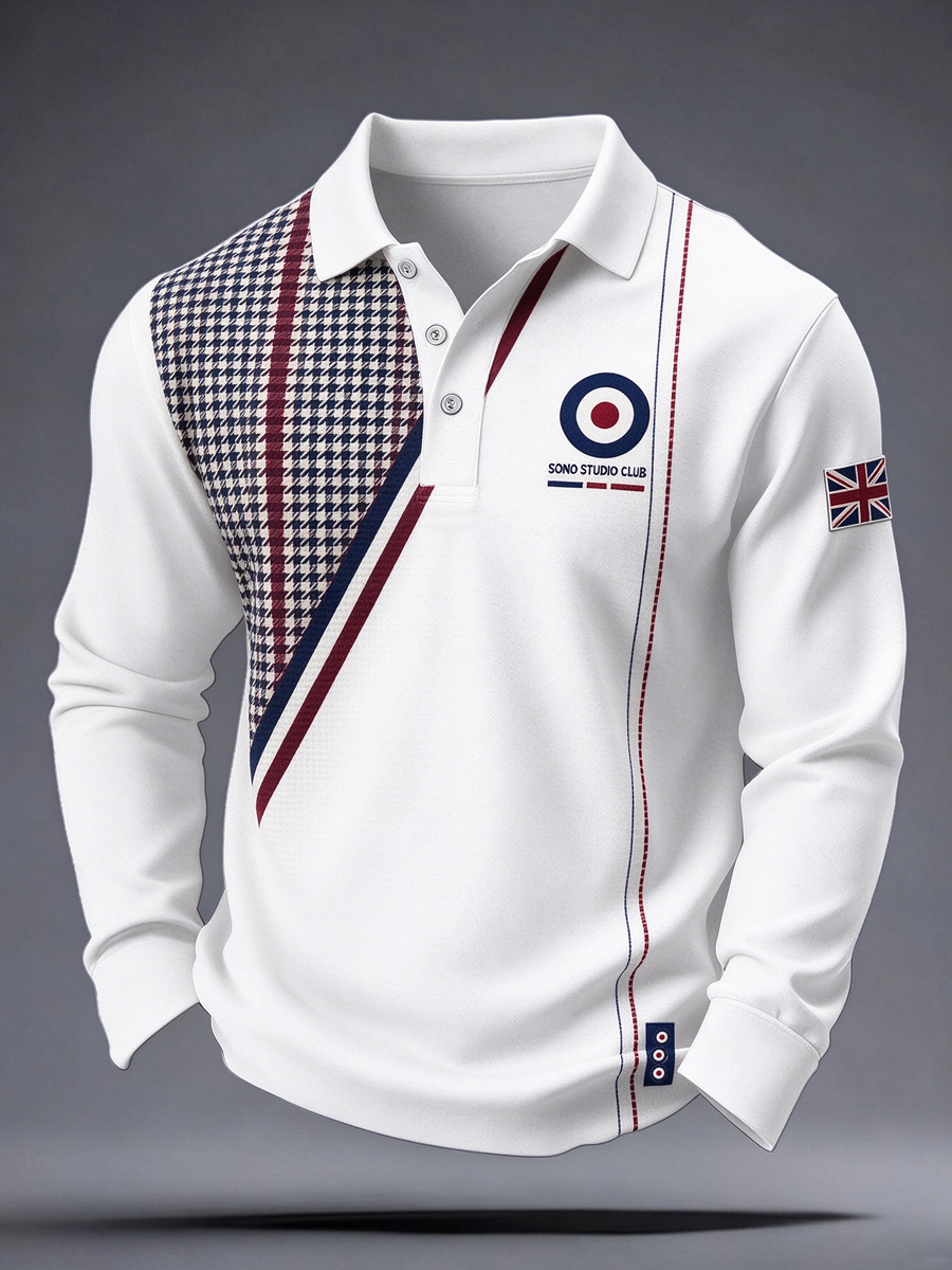 Men's UK Music Lover Mods Art Printed long sleeve polo