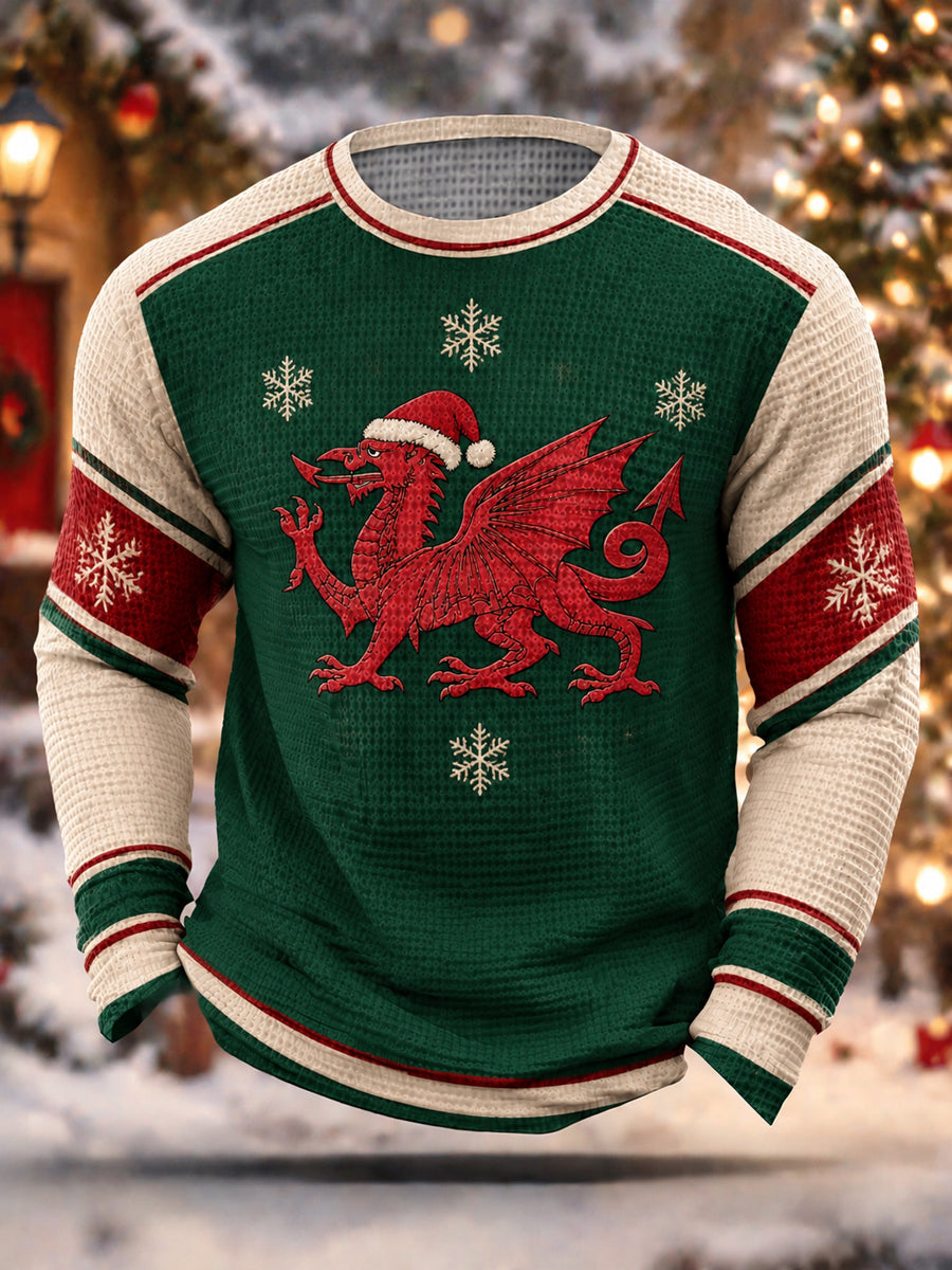 Men's Christmas Welsh Dragon Waffle Sweatshirt
