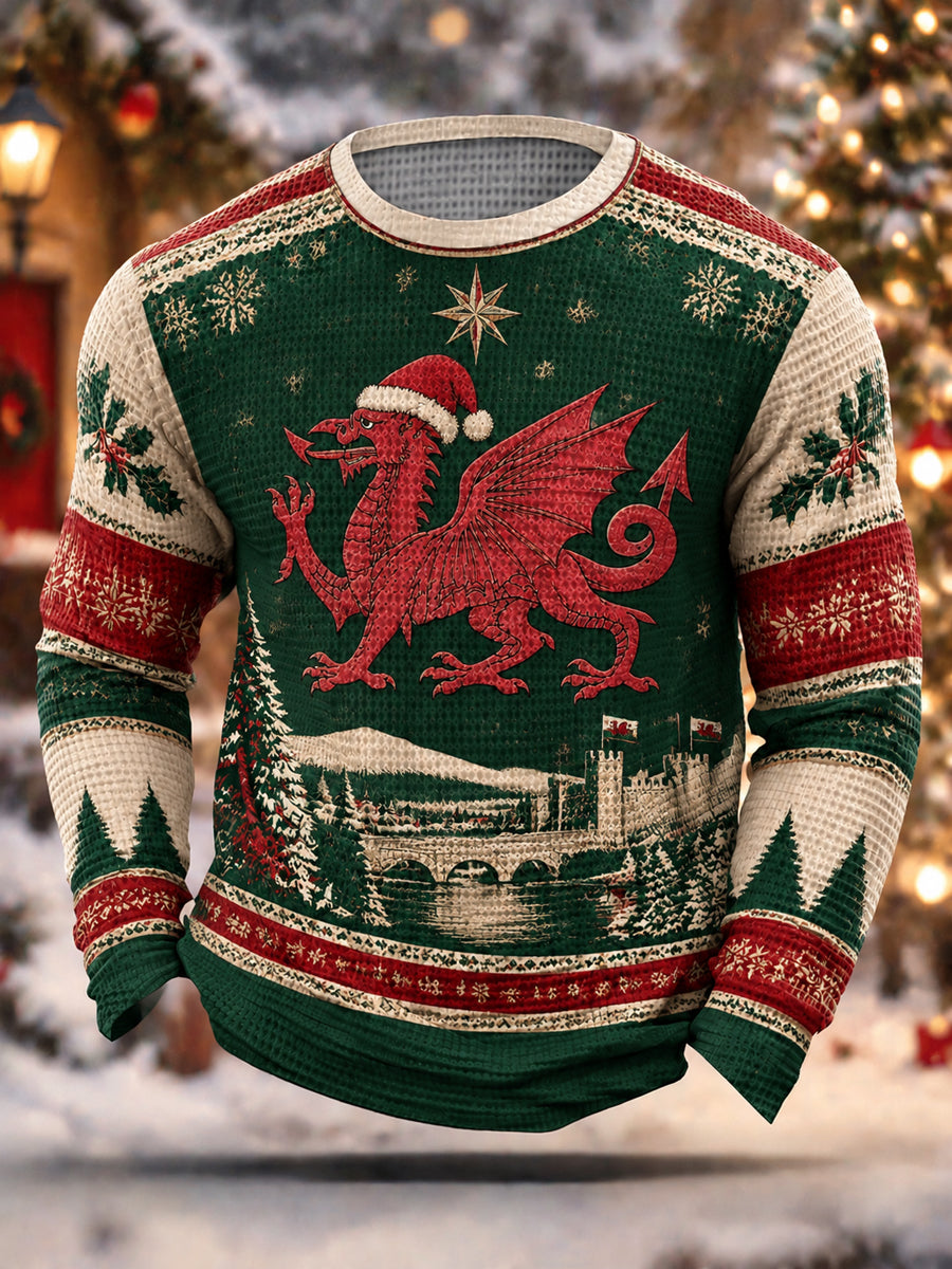 Men's Christmas Welsh Dragon Waffle Sweatshirt