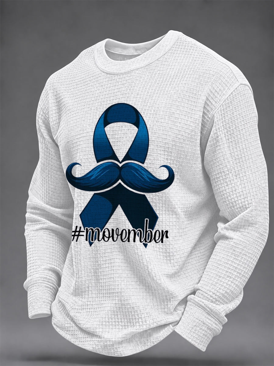 Men's Mustache Print Men's Health Support Graphic Waffle Sweatshirt